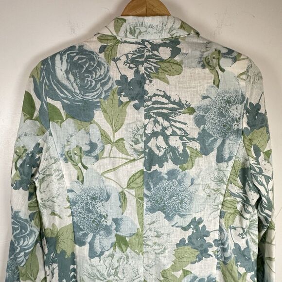 Joie Women Linen Blazer Jacket M‎ White Seafoam Green Floral GUC - Picture 8 of 9